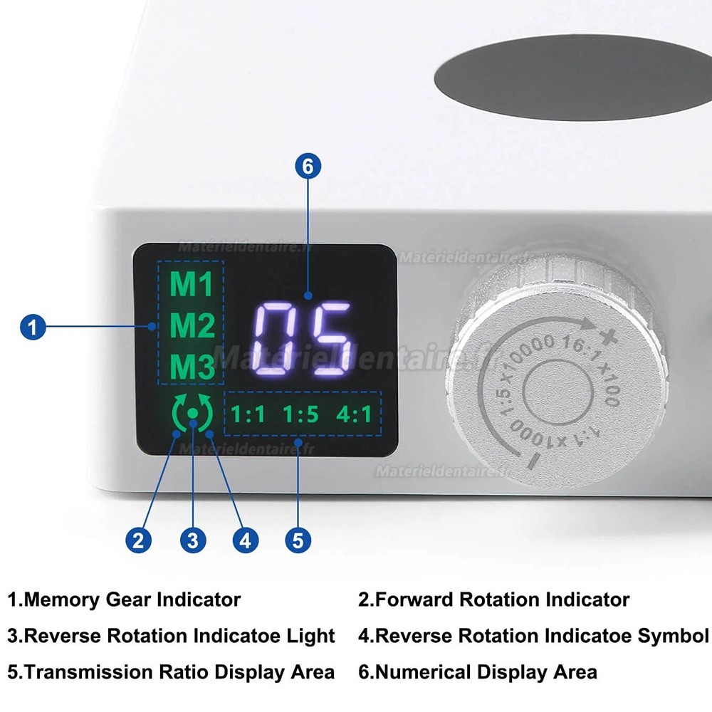 Moteur &eacute;lectrique sans balais &agrave; LED dentaire, 4 trous, trois modes : 16:1 / 1:1 / 1:5